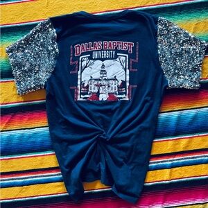 Dallas Baptist University T-Shirt with Sequin Sleeves
